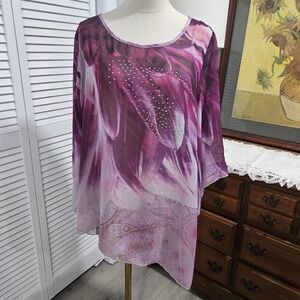 Y2K Purple Floral Asymmetrical Flowy Top Womens Size Large Mcbling Whimsygoth